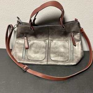 Stylish Gray/Brown Women's Handbag With Brown Straps